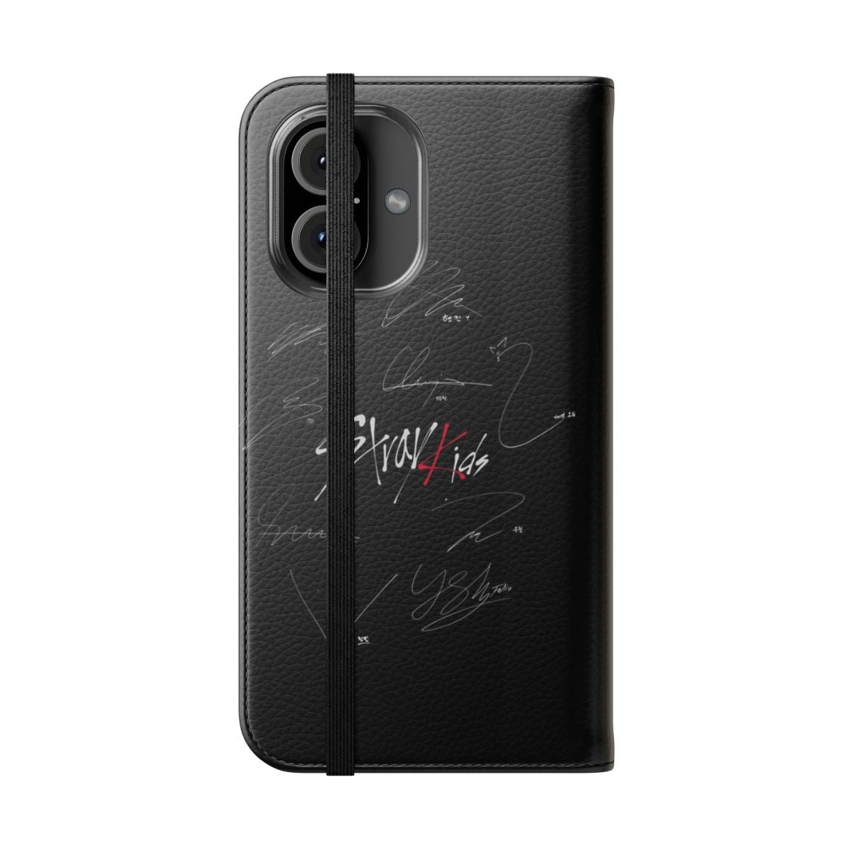 Stray Kids-Inspired Signatures Flip Cover Phone Case in Black - Folded Front