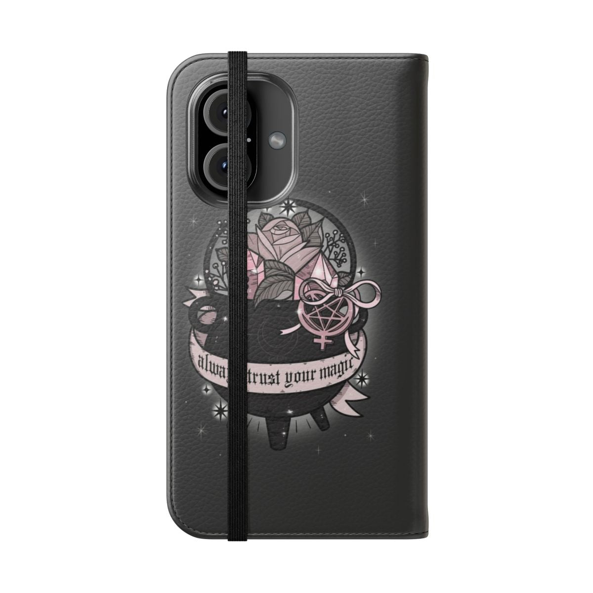 Bewitching phone case featuring a bubbling cauldron and mystic design. - Folded Front