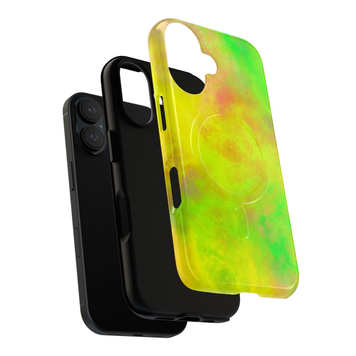 Galaxy-themed yellow and green protective phone case with magnetic closure - Layers