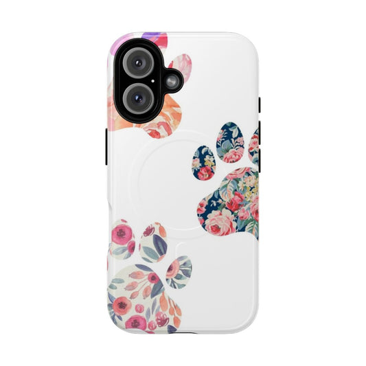 Floral paw print trio magnetic tough phone cases for dog lovers