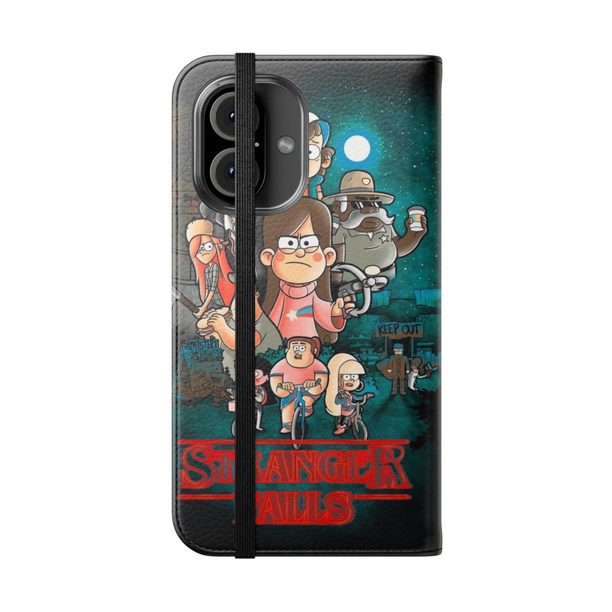 Flip cover phone case with Stranger Things and Gravity Falls design - Folded Front