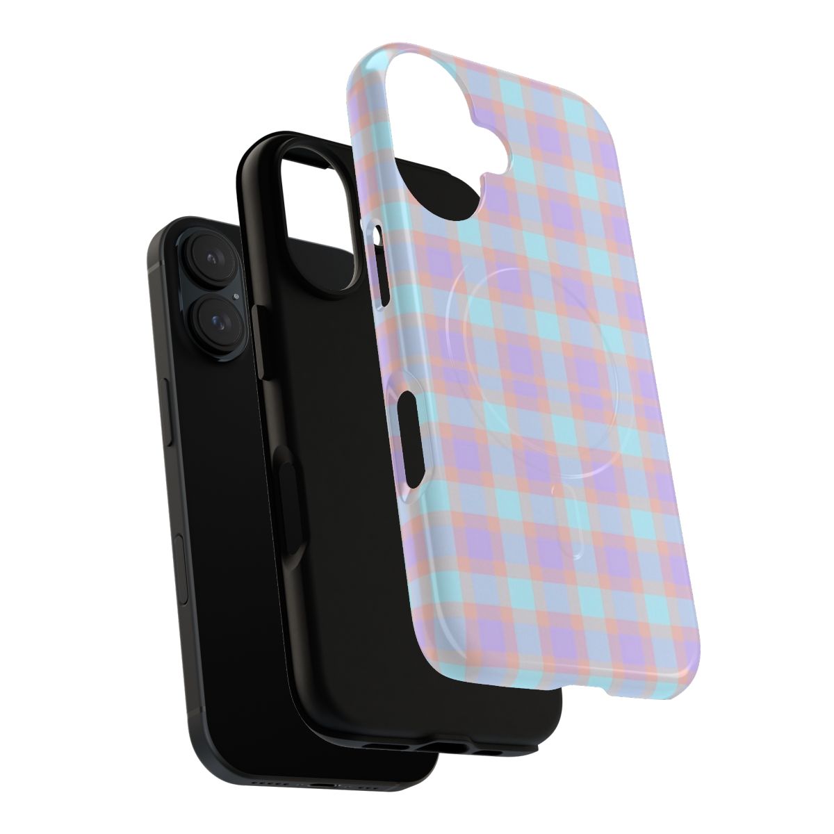 Multicolor plaid pattern phone case with magnetic closure - Layers