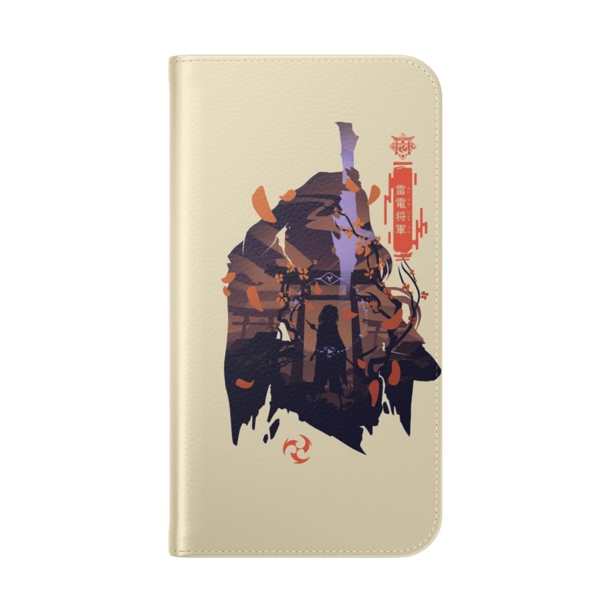 Flip cover phone case featuring Raiden Shogun from the popular game Genshin Impact - Folded Back