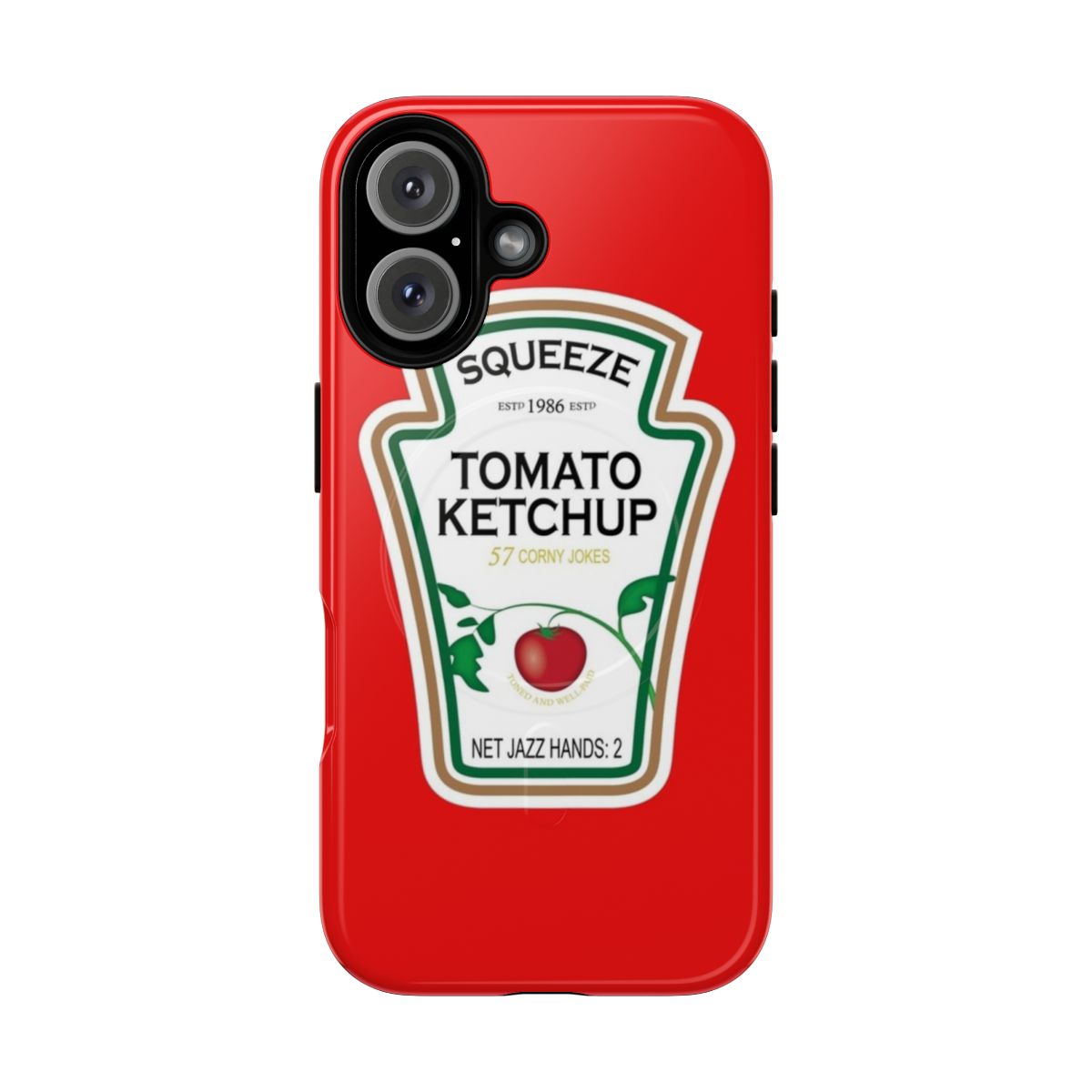 Funny ketchup label phone case with a magnetic tough design