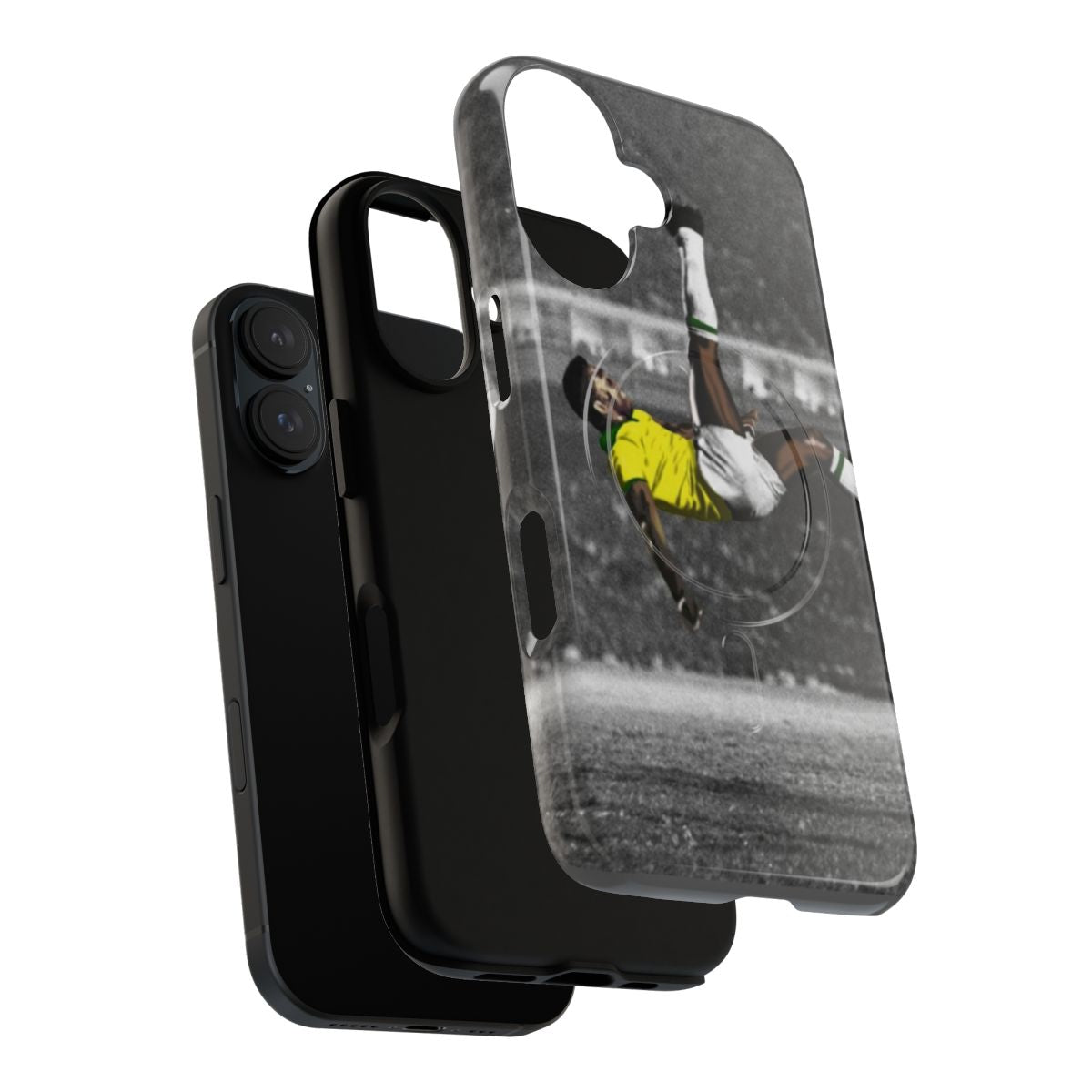 Custom phone case featuring an artistic depiction of Brazilian soccer legend Pele - Layers