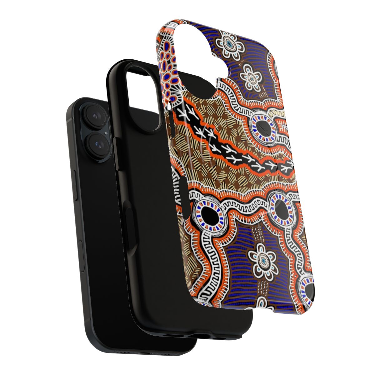 Authentic Aboriginal art featuring a brolga bird in a dreaming design, printed on a durable magnetic tough phone case. - Layers