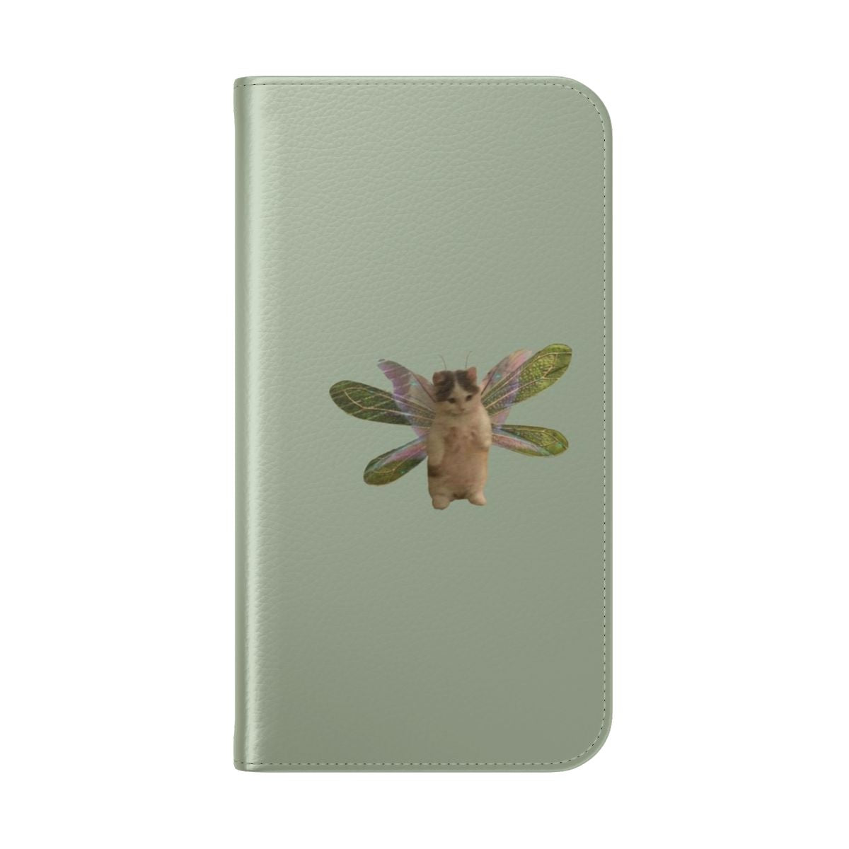 Whimsical phone case featuring a fairy cat with wings in a cottagecore-inspired design - Folded Back