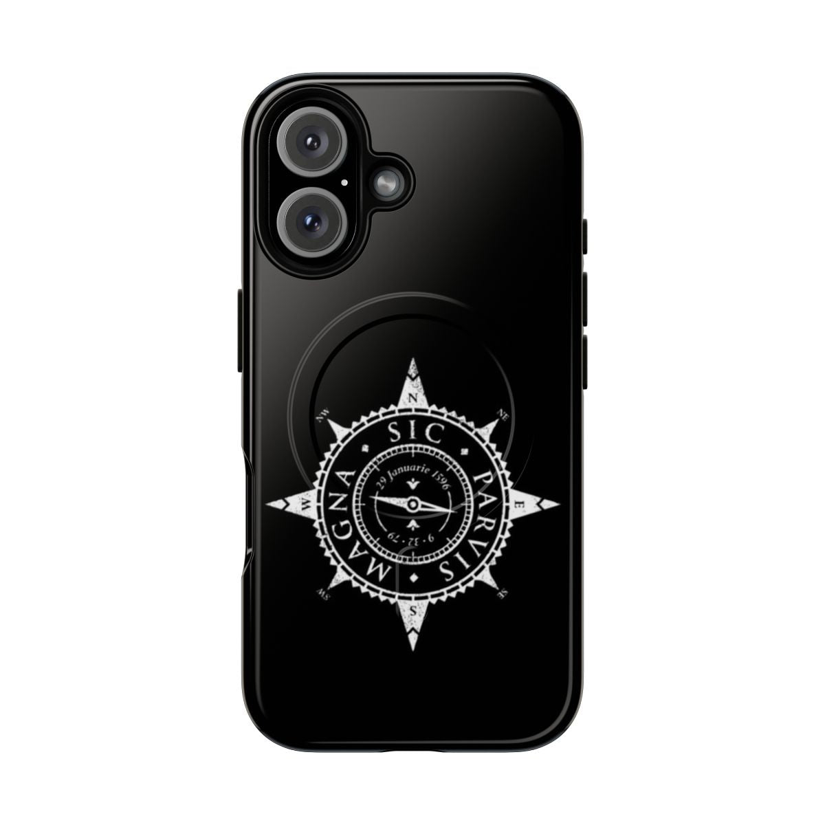 Uncharted Adventure Magnetic Tough Phone Case with Compass and Latin Inscription