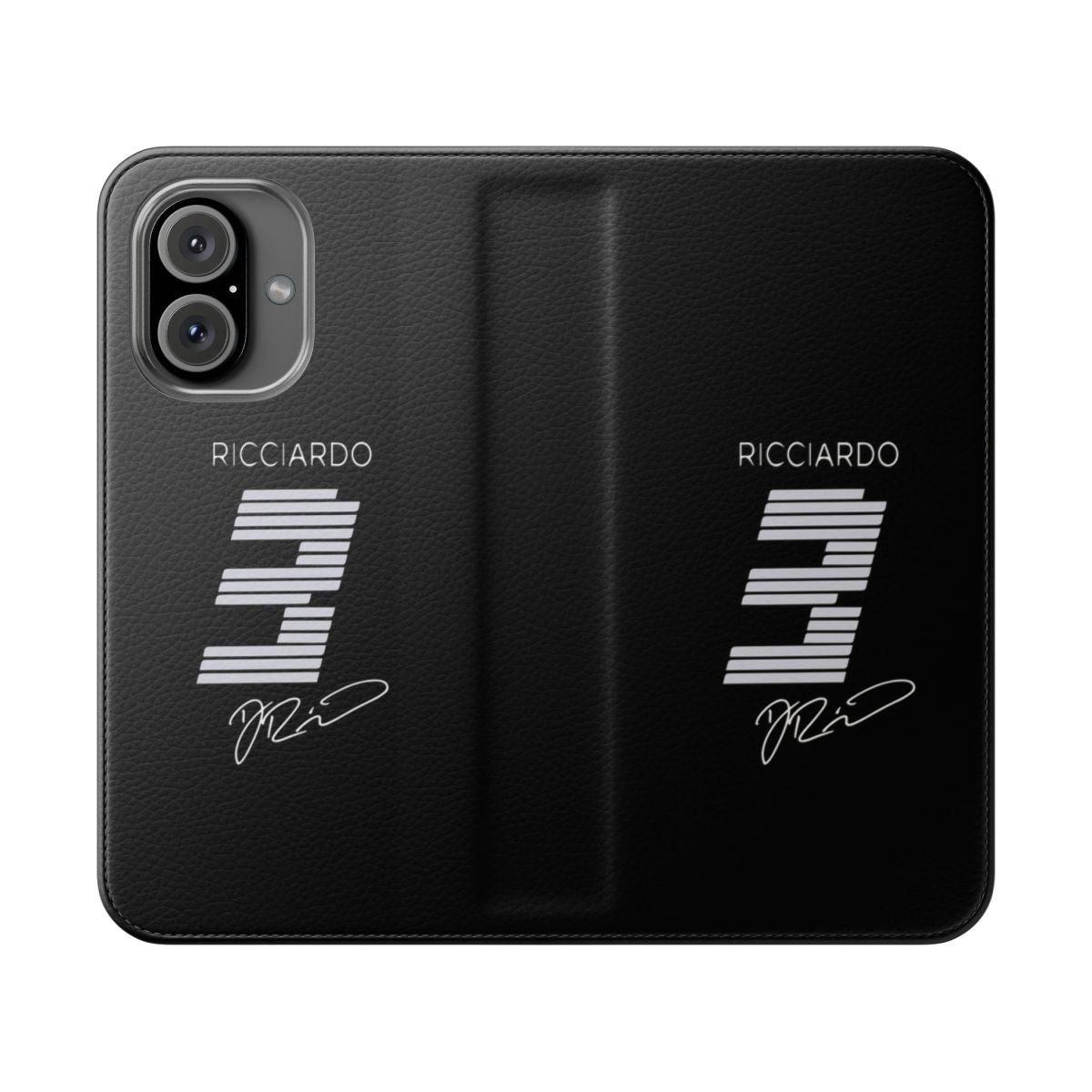 Minimalist phone case design featuring a vintage-style illustration of Daniel Ricciardo's Formula 1 car