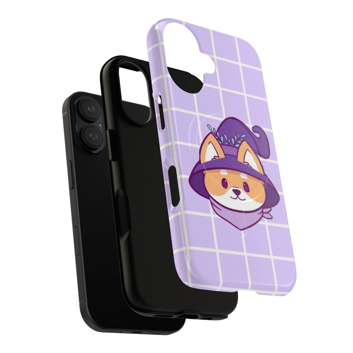 A cute, cartoon-style illustration of a smiling dog with pastel colors on a phone case. - Layers