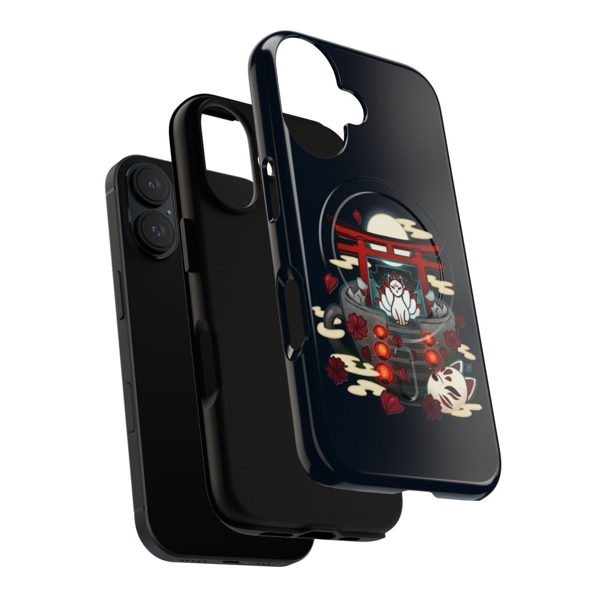 Moonlit Kitsune Shrine Teacup Magnetic Tough Phone Case with a whimsical, aesthetic design for tea lovers - Layers