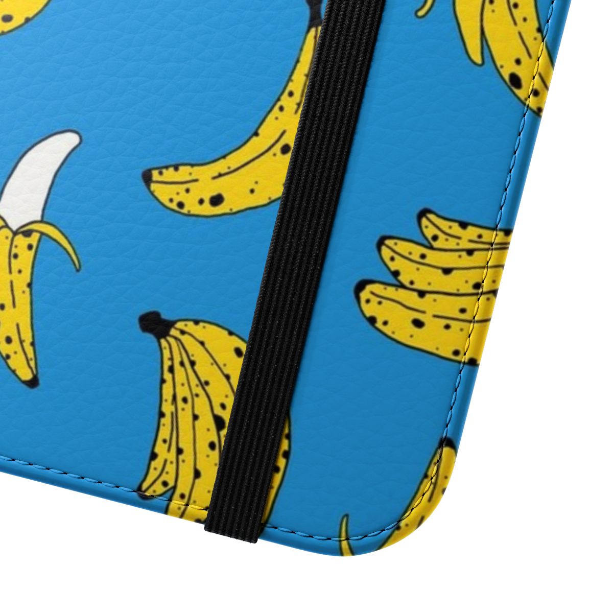 Vibrant yellow banana print on a flip cover phone case - Close Up