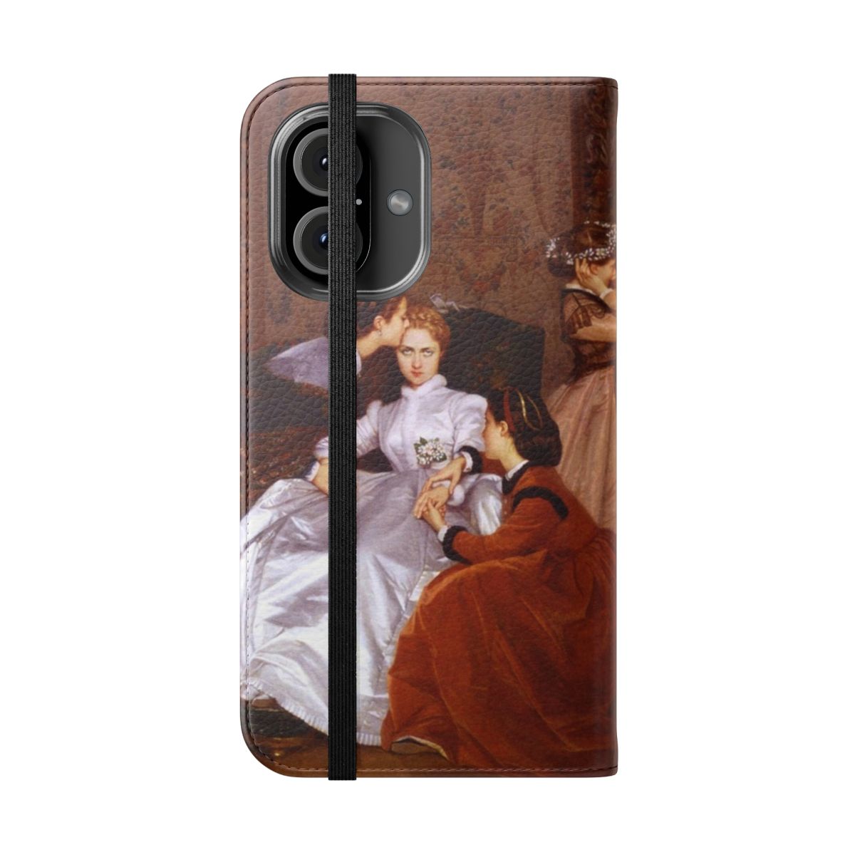 A flip cover phone case with a romantic, ethereal design inspired by the artwork of Auguste Toulmouche. - Folded Front