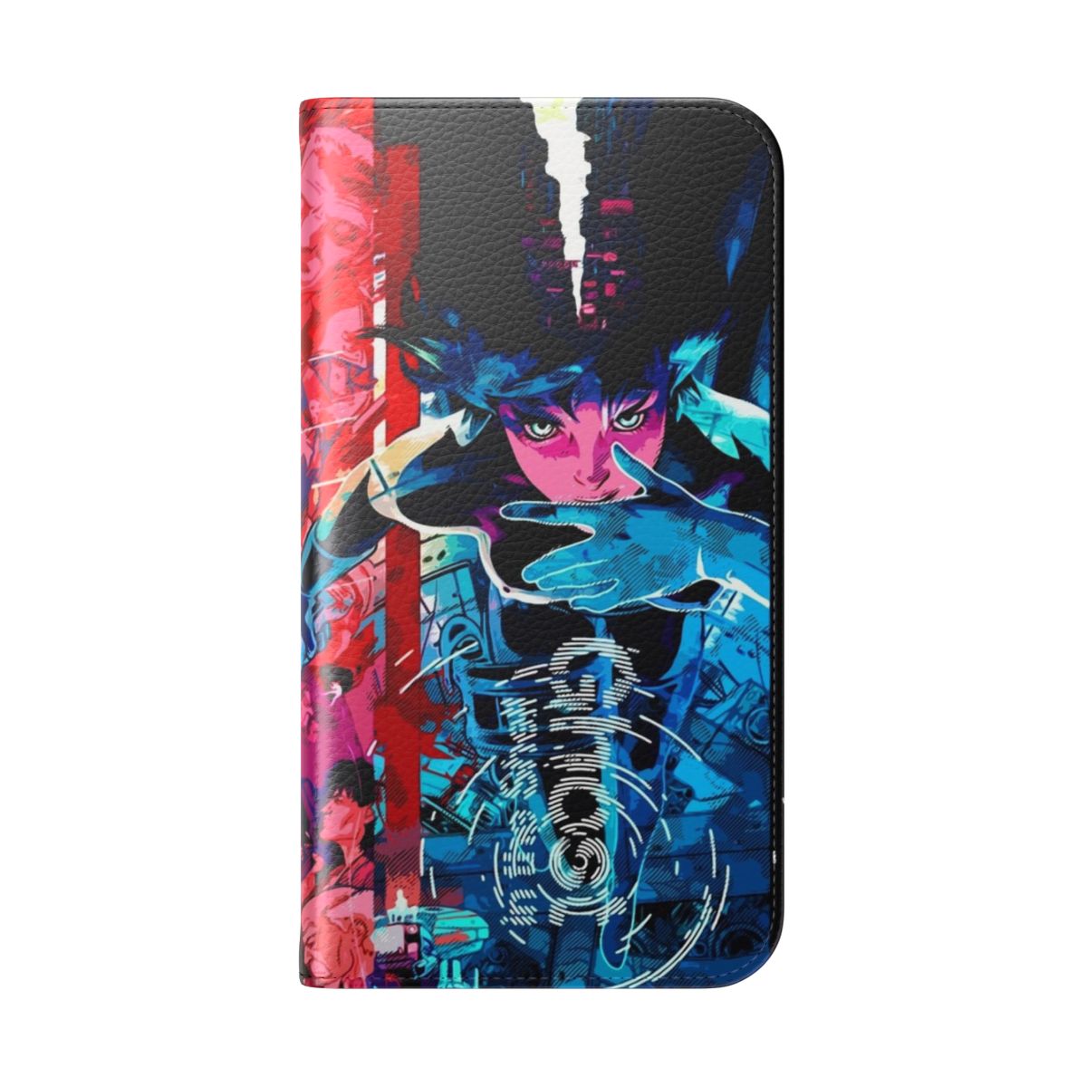 Cyberpunk-inspired anime phone case featuring Motoko Kusanagi from Ghost in the Shell - Folded Back