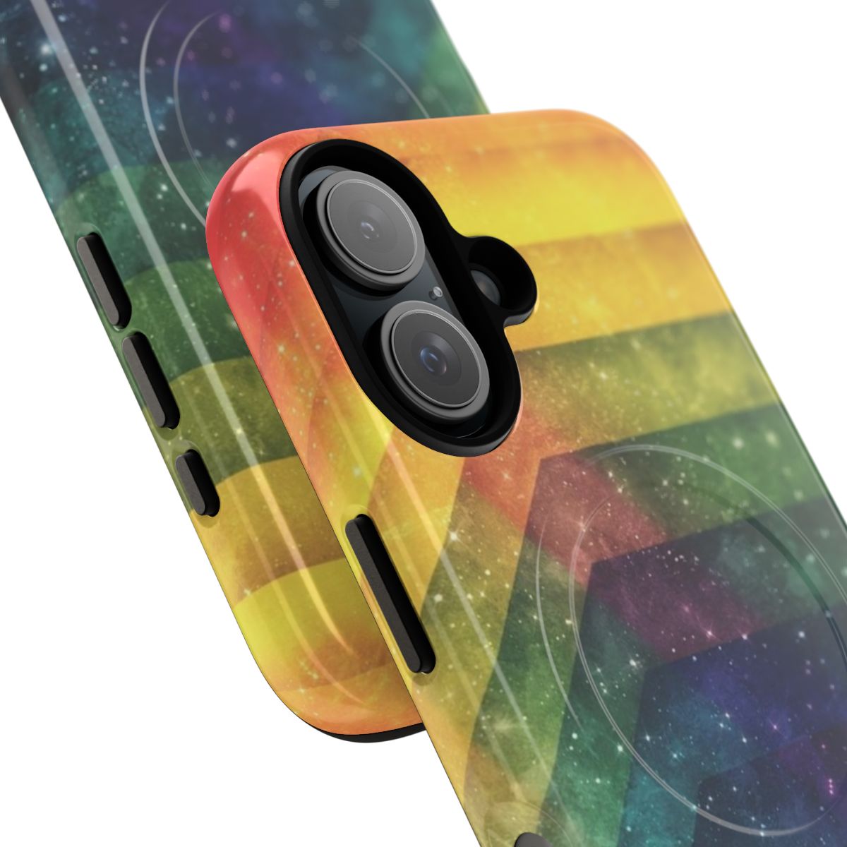 Artistic abstract art and space themed phone case with colorful lines and ombre gradient design - Detail