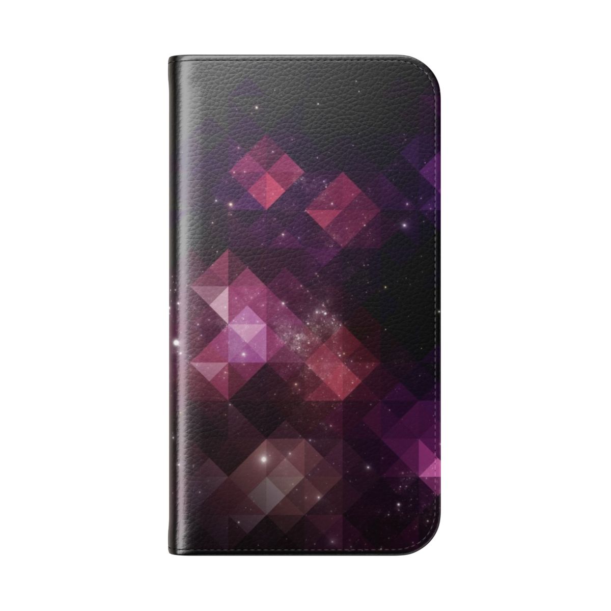 Space-themed geometric pattern phone case with flip cover - Folded Back