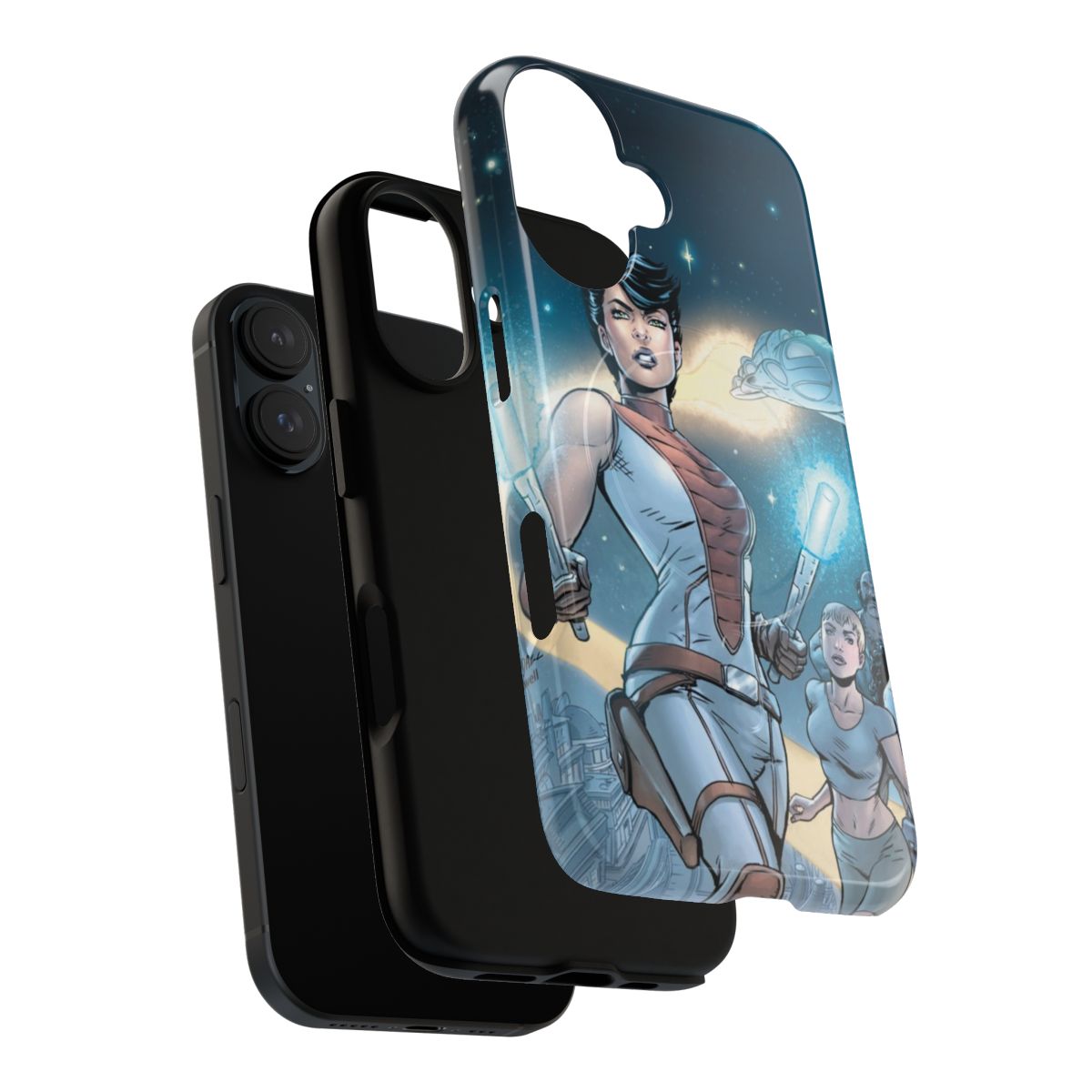 Magnetic tough phone case with a sci-fi, futuristic design featuring a badass female hero - Layers