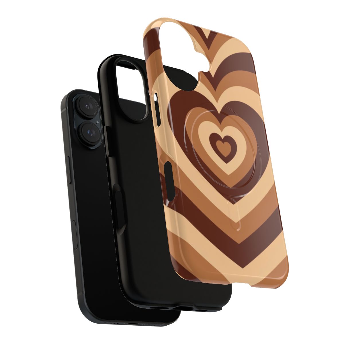 Magnetic tough phone case featuring a latte love and brown hearts design - Layers