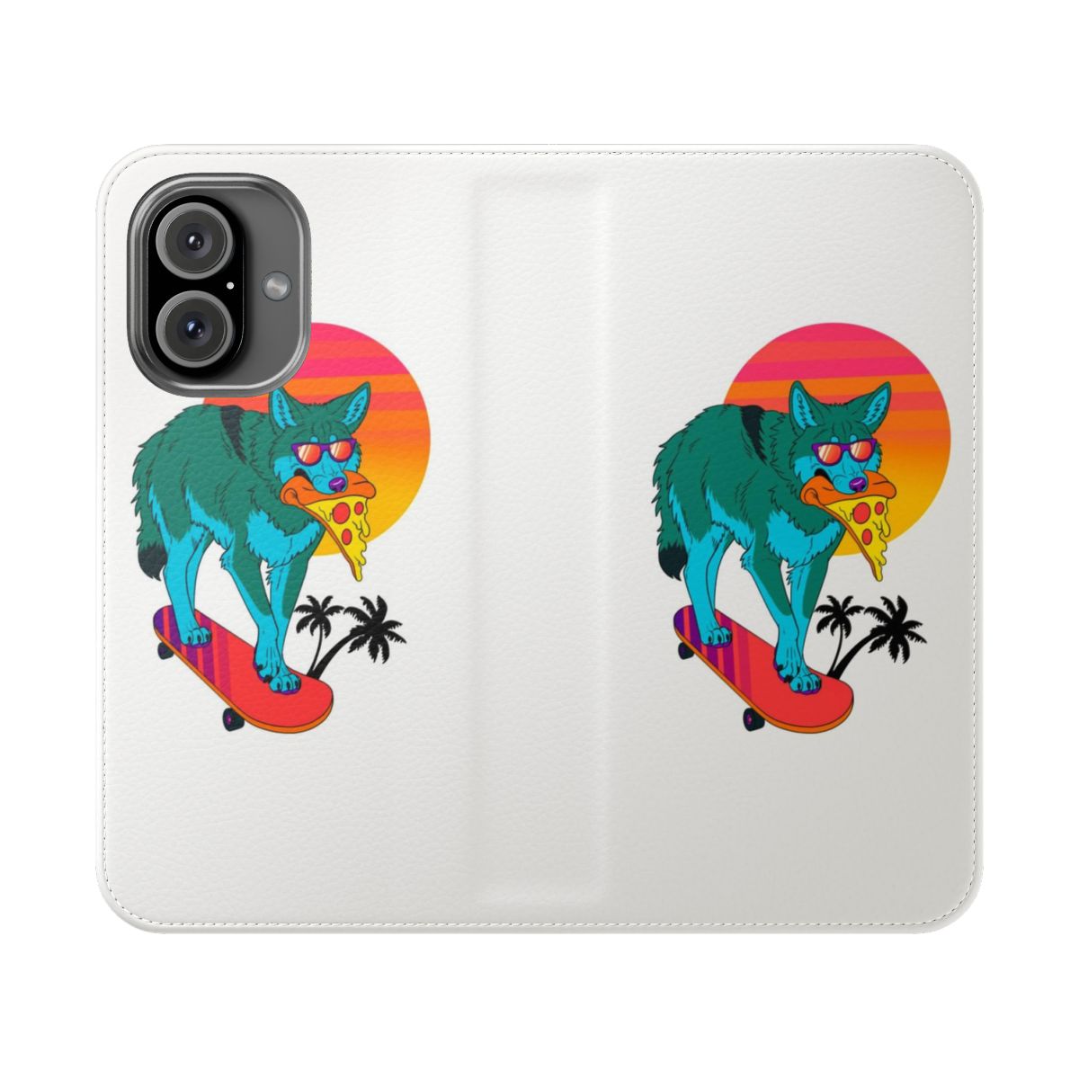 Retro coyote phone case with 80s synthwave design