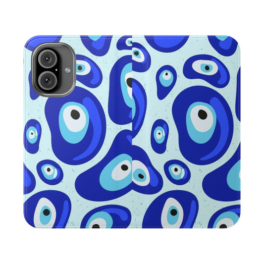 Blue evil eye patterned phone case with protective design