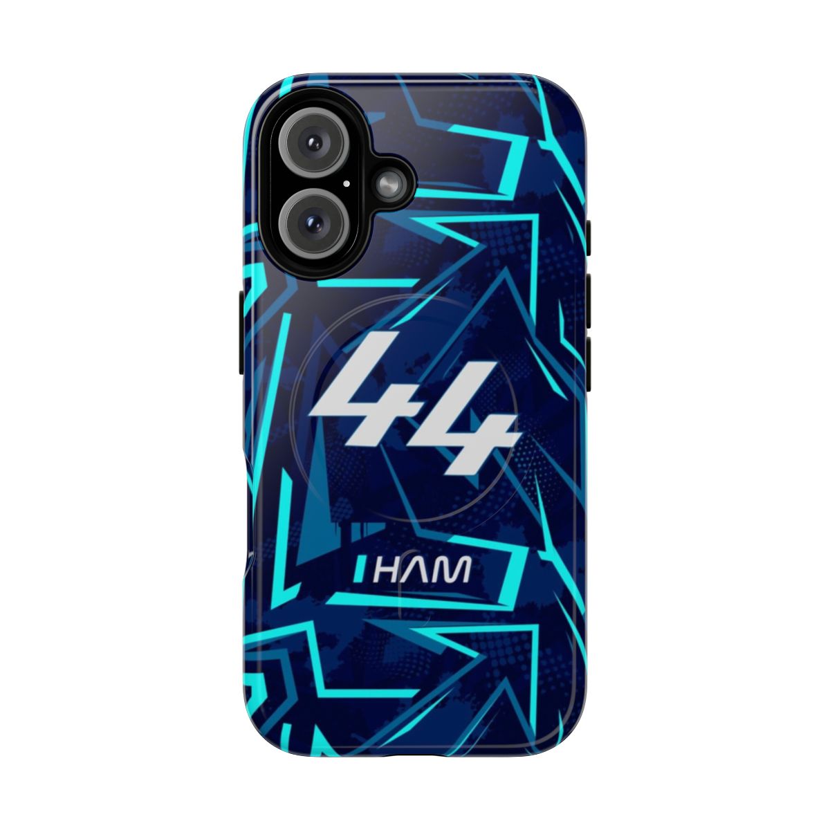 Retro minimalist phone case featuring Lewis Hamilton's iconic #44 formula one car design