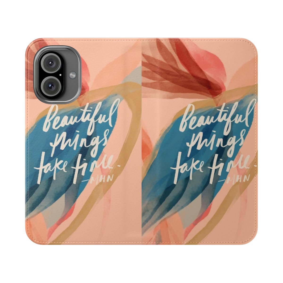 Inspirational motivational phone case with a positive quote by Morgan Harper Nichols against a watercolor background in blue and yellow.