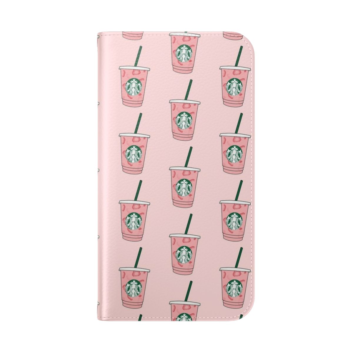 Pink flip cover phone case with VSCO coffee and drink design - Folded Back