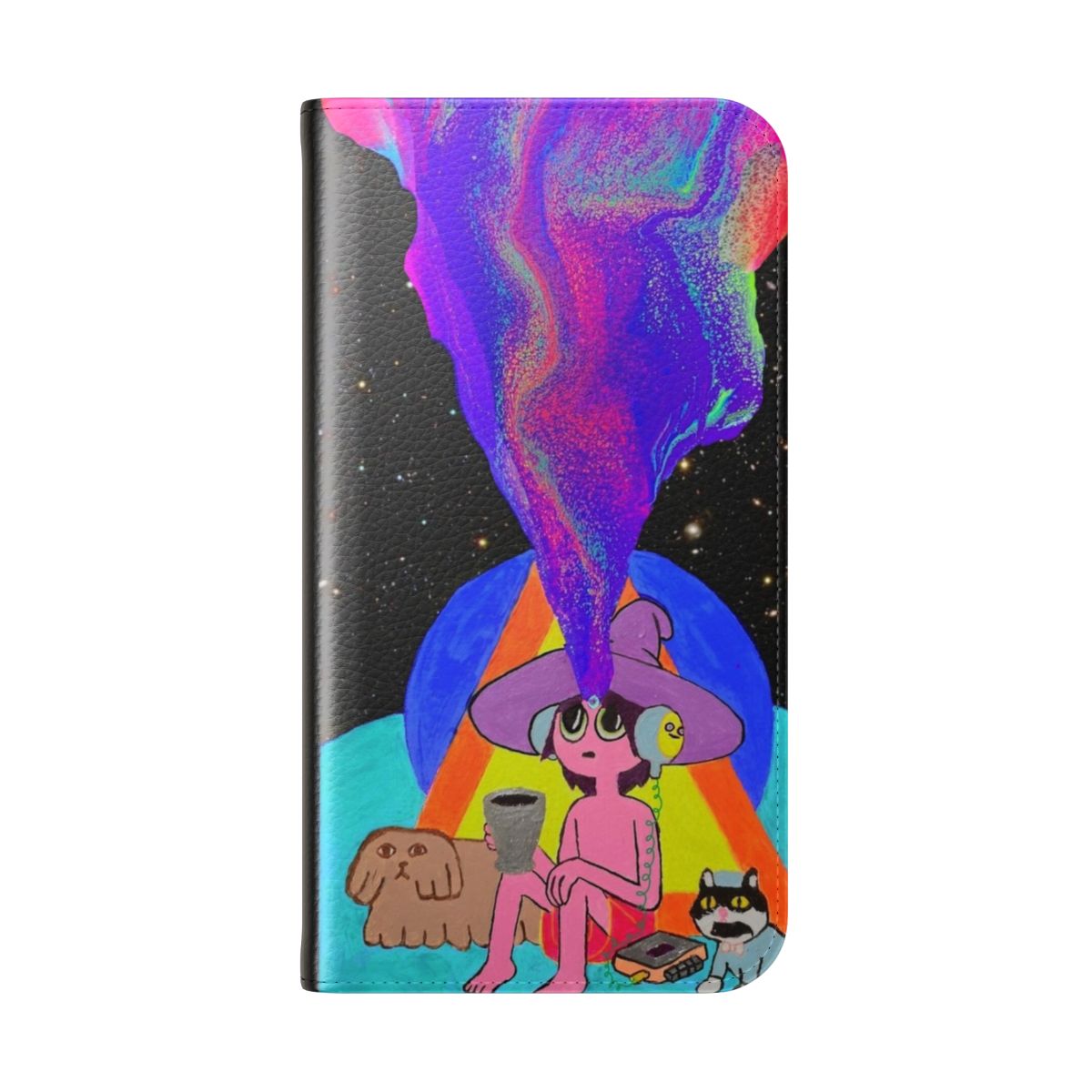 Trippy psychedelic animated phone case with cosmic, neon, and abstract designs - Folded Back