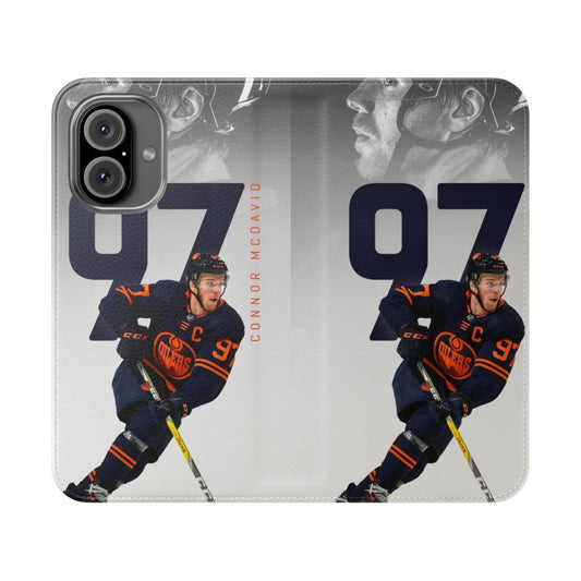 Phone case with artwork of hockey player Connor McDavid