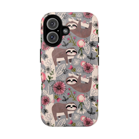 Lovable sloths hanging from a tree on a protective phone case