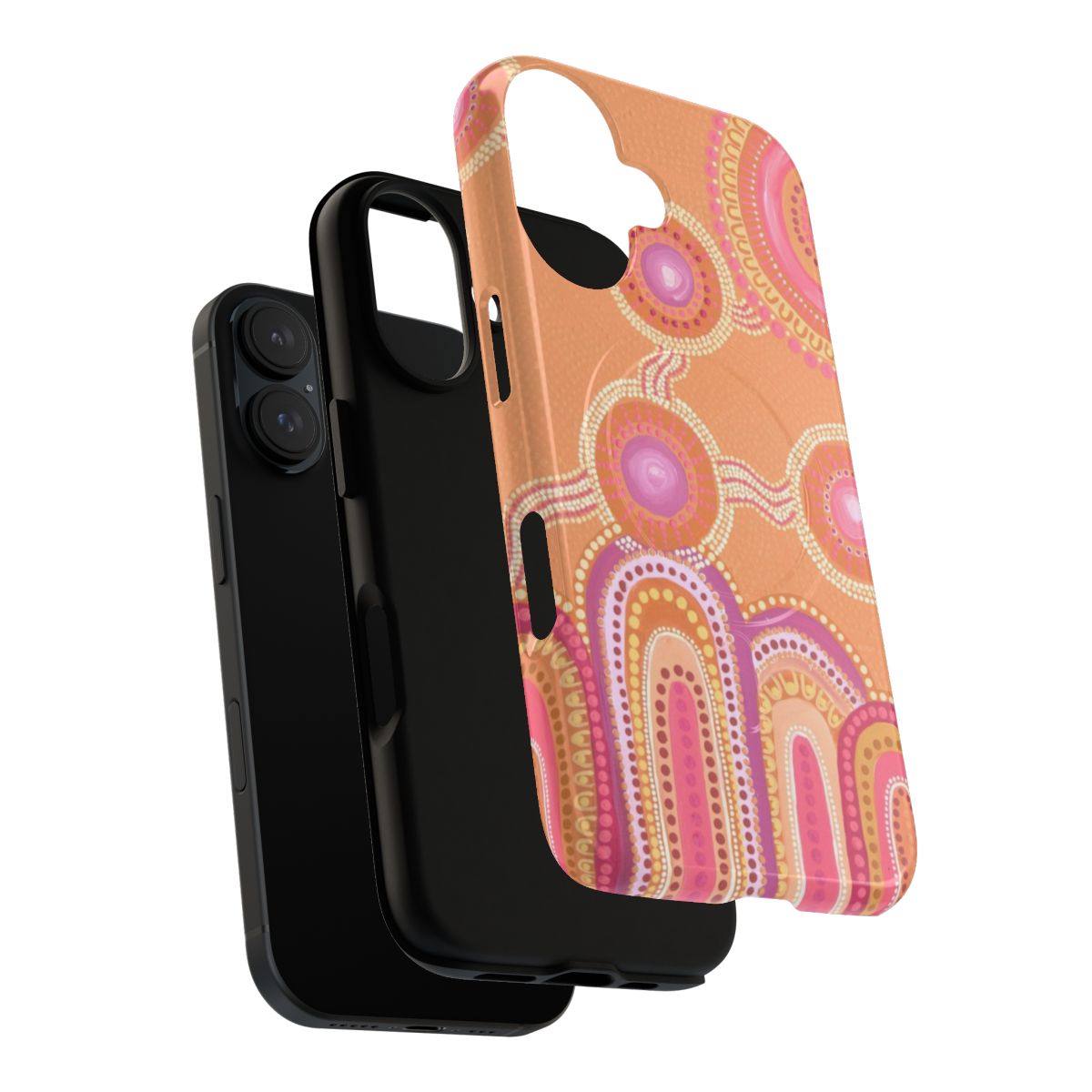 Colourful aboriginal-inspired magnetic tough phone case featuring sunset-inspired dot painting design - Layers