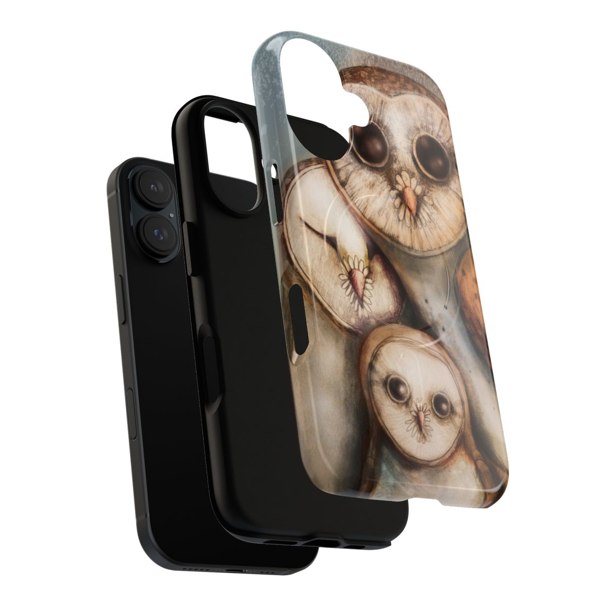 Magnetic phone case with a three wise owls design, a charming and durable accessory for your device. - Layers