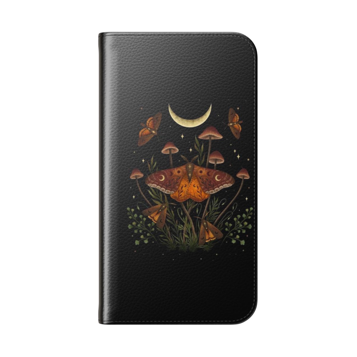 Autumn nature moth flip cover phone case with rustic and moon design - Folded Back