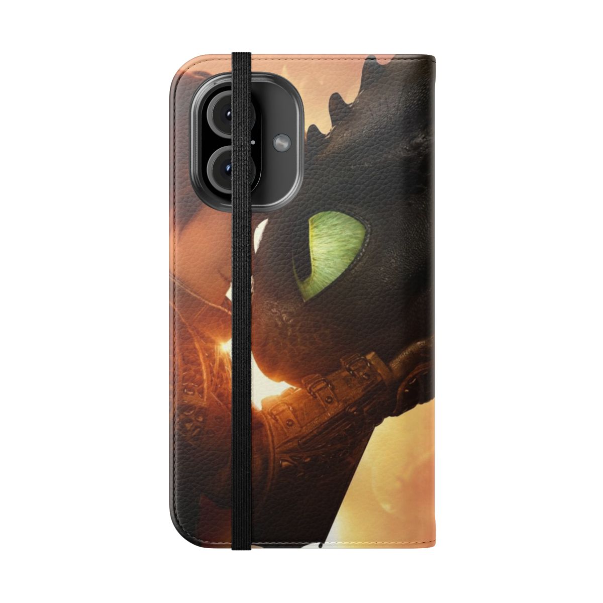 Flip cover phone case with dragon design inspired by the How to Train Your Dragon movie series - Folded Front