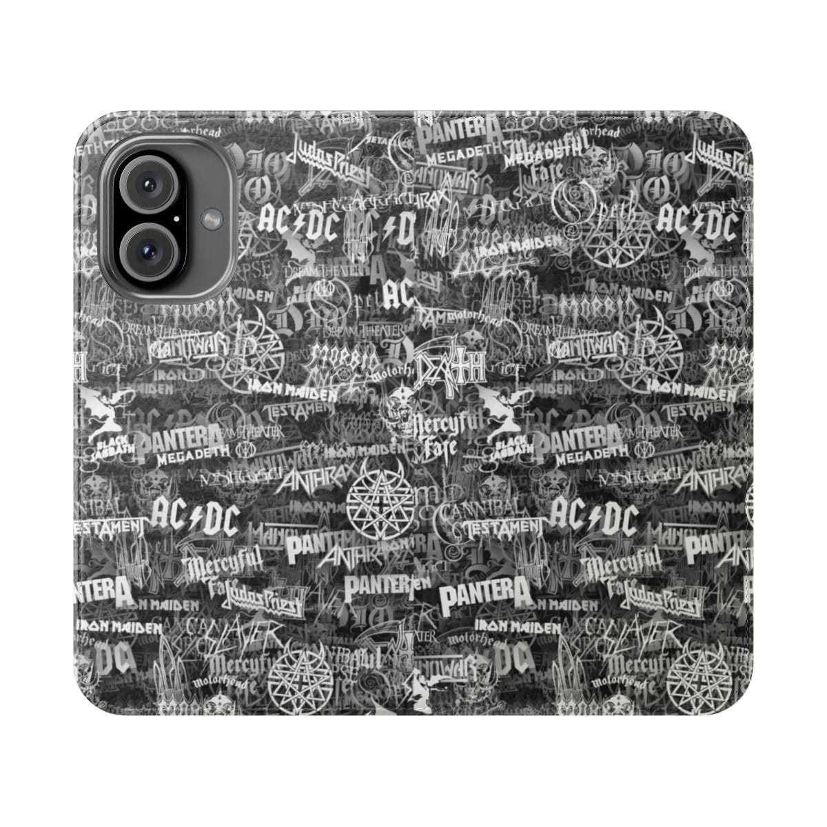 Heavy metal music-inspired phone case with a bold, edgy design