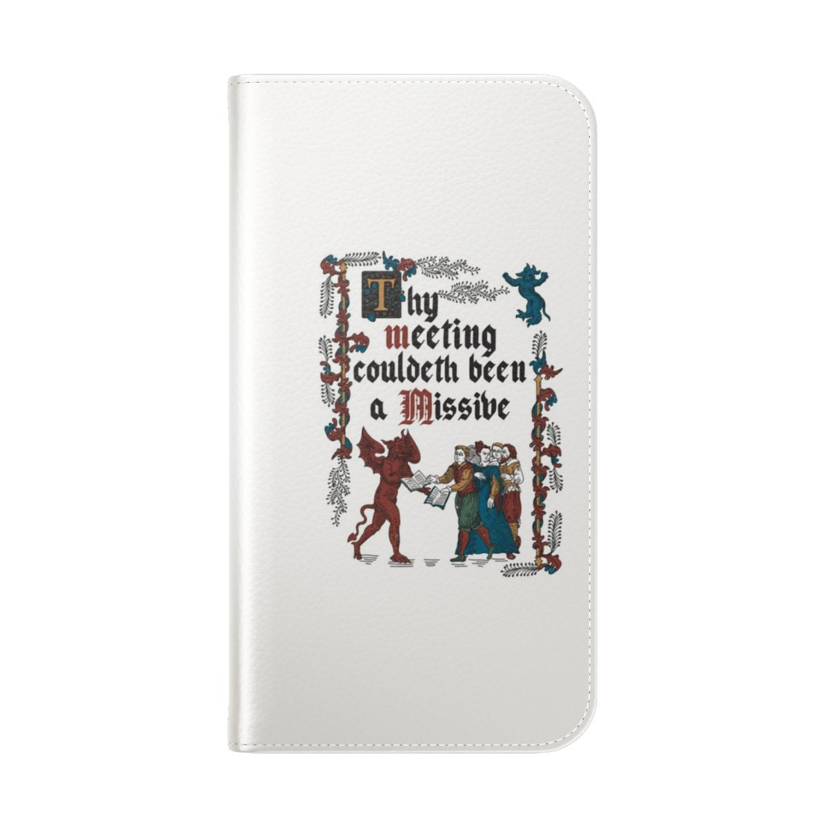 Vintage flip cover phone case featuring a medieval style design with classic English history inspired artwork. - Folded Back