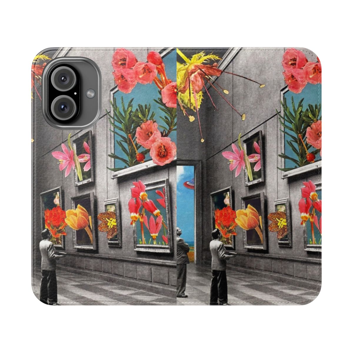 Vintage collage style phone case featuring a floral and nature-inspired design