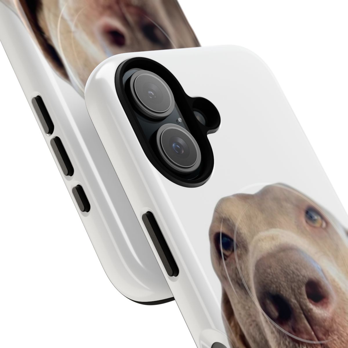 Silver Labrador dog face on a magnetic protective phone case - Detail