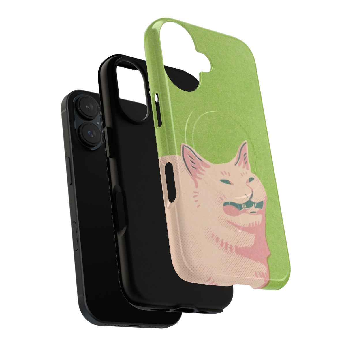 A phone case featuring a sneeze cat meme image, designed for durability and protection. - Layers