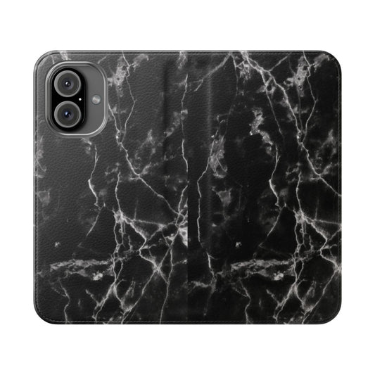 Black marble pattern flip cover phone case