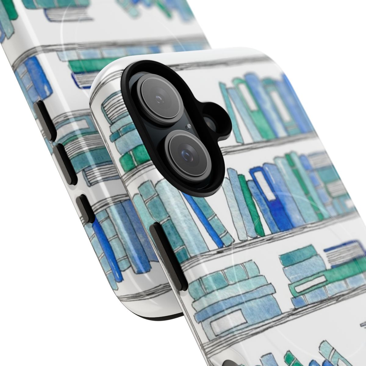 Blue and green book-themed magnetic tough phone case - Detail