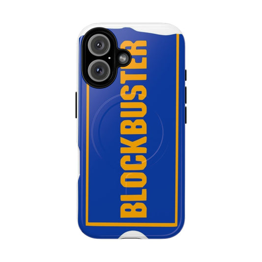 Vintage-style phone case with Blockbuster Video logo and VHS-inspired design