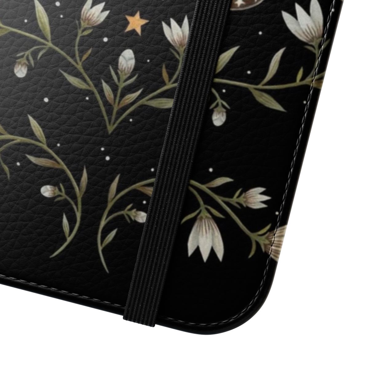 Magical phone case with a design featuring a moth, butterfly, and starry night sky - Close Up