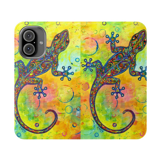 Vibrant psychedelic paisley pattern phone case cover with a colorful gecko design