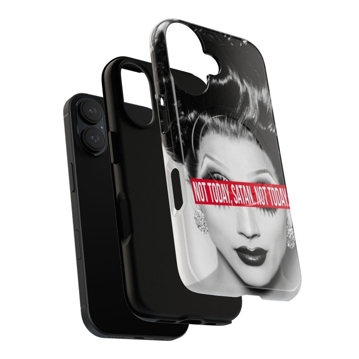 Magnetic phone case with "Not Today, Satan" inspired design, featuring popular drag queen characters from RuPaul's Drag Race - Layers