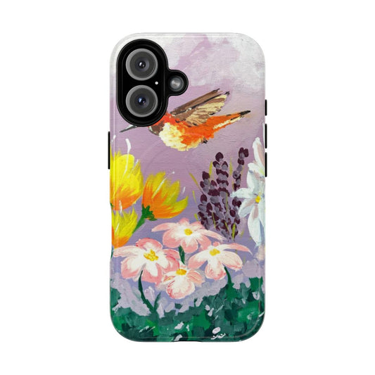 In the Garden phone case featuring a beautiful hummingbird and flowers design