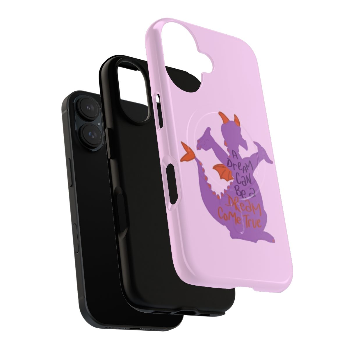 Vibrant purple phone case with Figment the dragon and hand-lettered quote - Layers