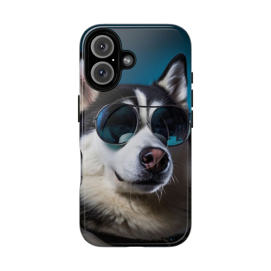 Vibrant illustration of a friendly Siberian husky on a protective phone case.