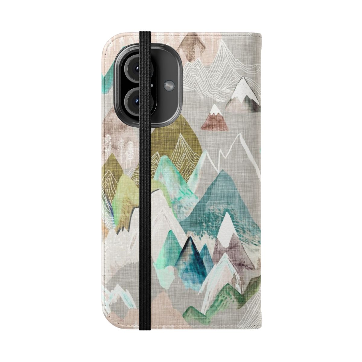 Misty mountain landscape design on a flip cover phone case - Folded Front