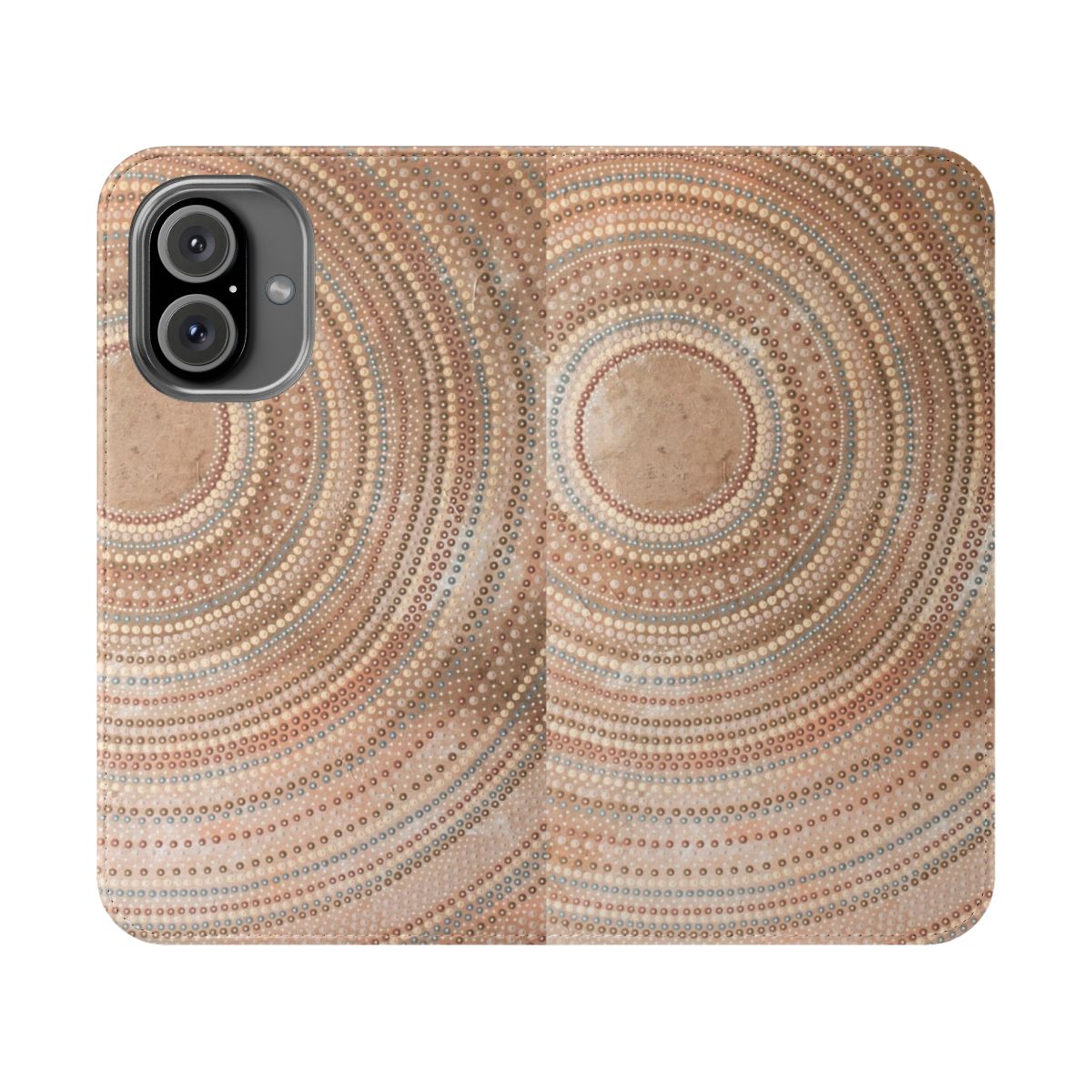 Vibrant phone case featuring aboriginal-style dot painting design